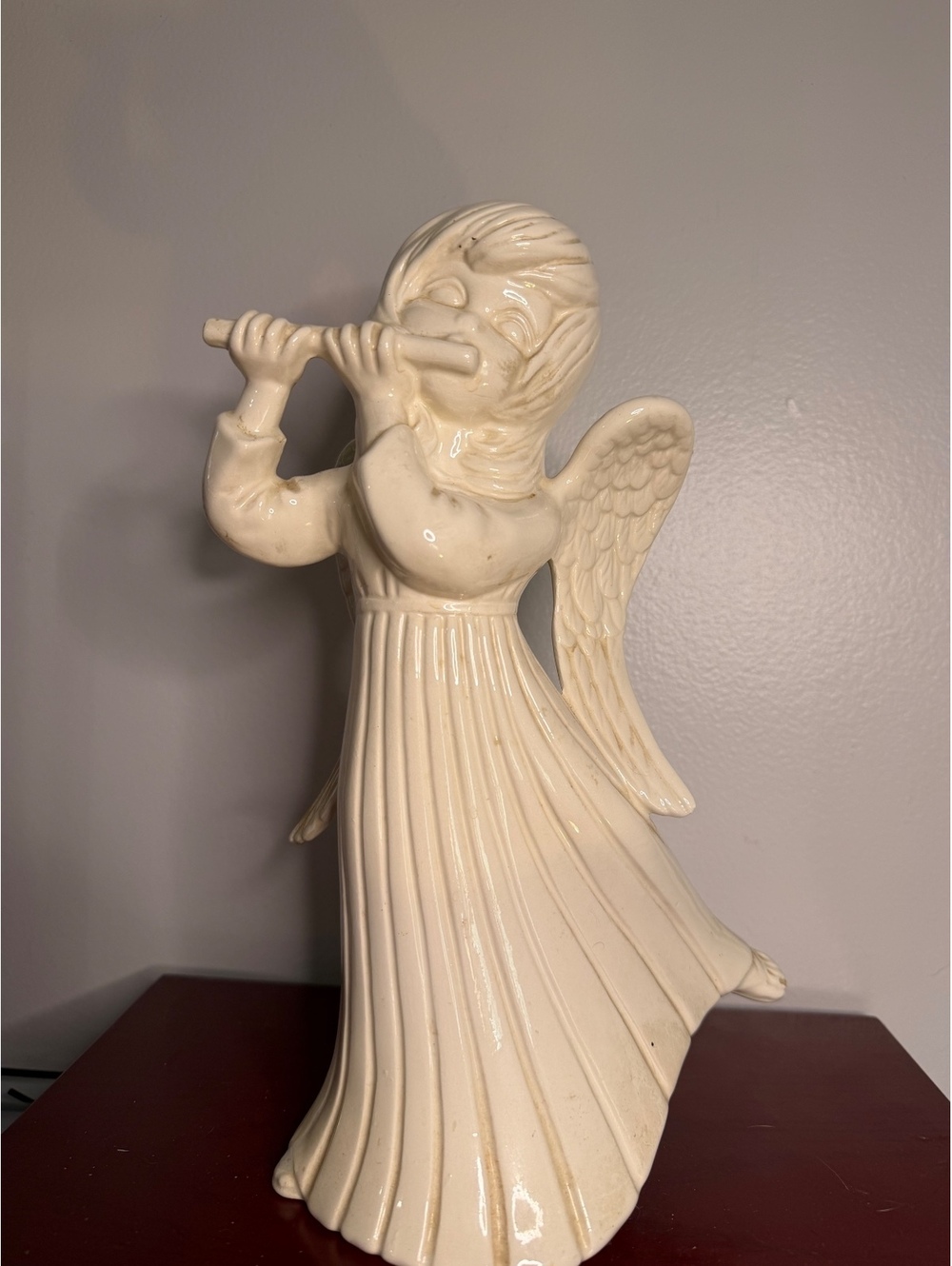 Vintage Ceramic Angel Figurine Playing Flute